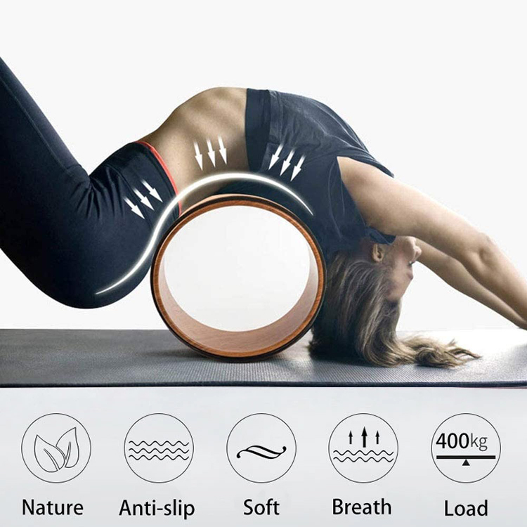 PAIDU Manufacturer New Design Wood Color Support Wheel Massage Wheel Backbend Pilates Yoga Circle Cork Wheel DDP