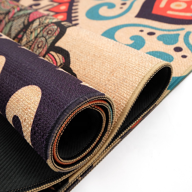 PAIDU Manufacturer BSCI Custom Design Printed Jute Yoga Mat Hemp Rubber Yoga Mat