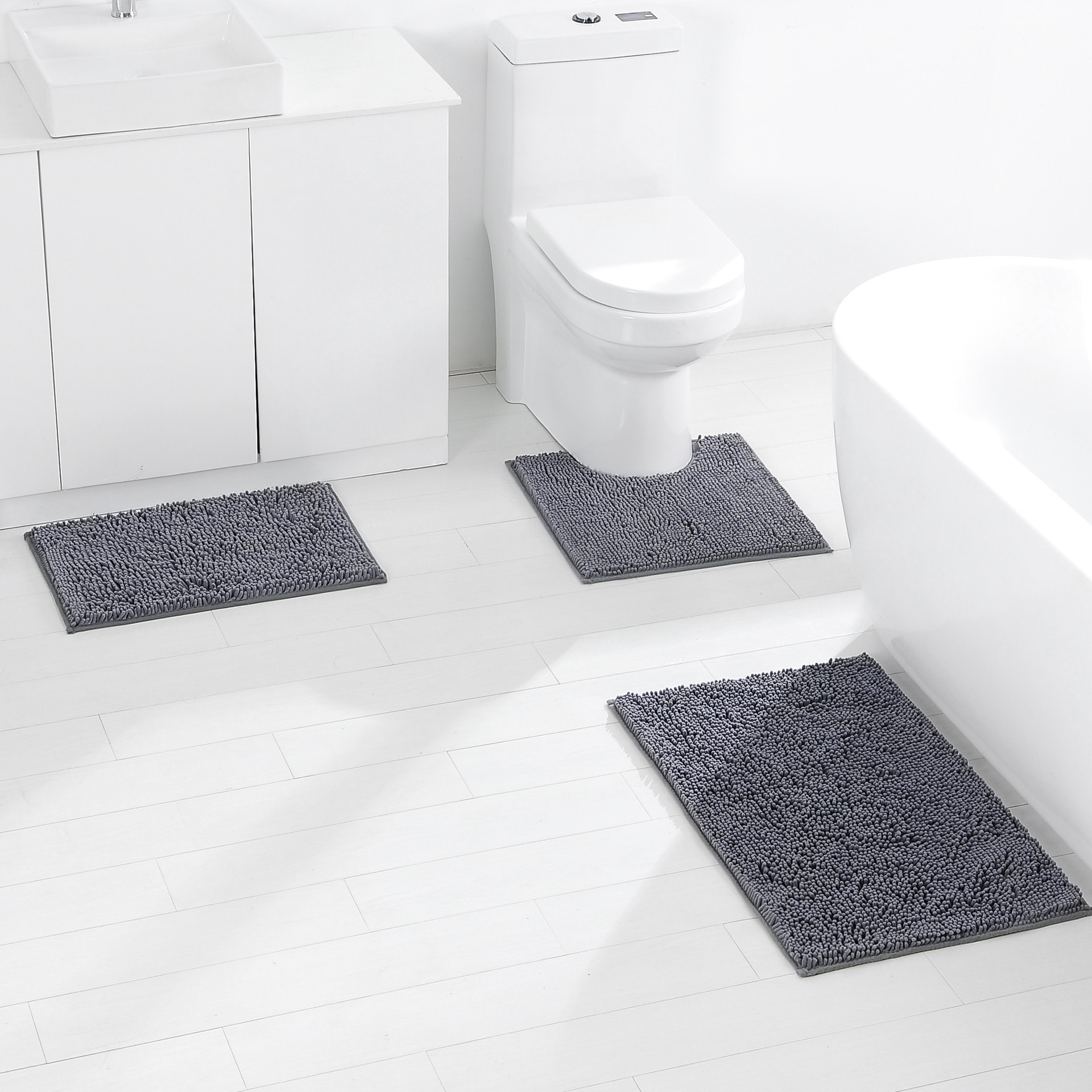 Paidu Manufacturer 3Pcs Toile Mat Soft Bathroom Mats Polyester Fluffy Non-Slip