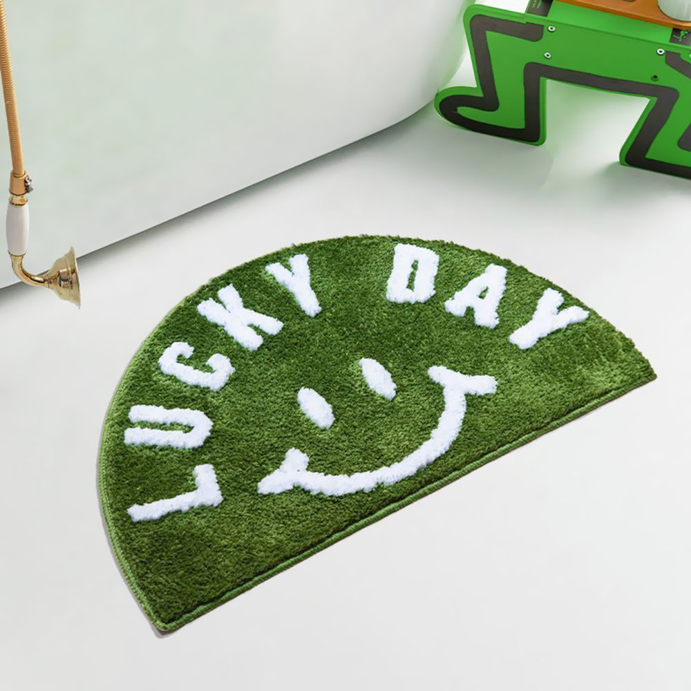 PAIDU Manufacturer Cartoon Simple Smile Bath Rug Non-Slip Mat Entrance Door Absorbent Entrance Mat Half Round