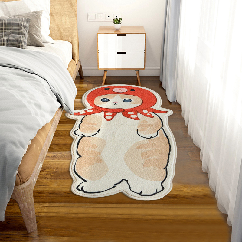 PAIDU Manufacturer BSCI Cartoon Cat Carpet Rug Plush Shaggy Fluffy Irregular Bedside Carpet Thicken Floor Mat