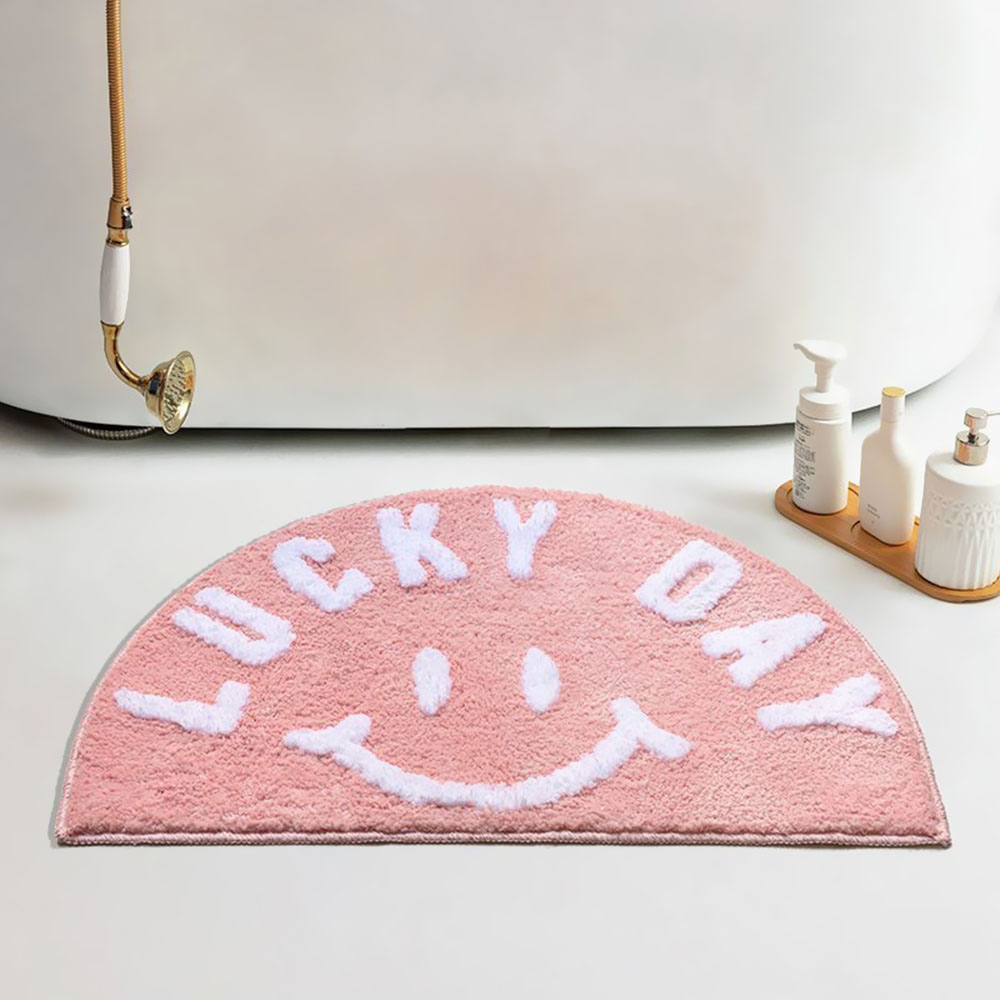 PAIDU Manufacturer Cartoon Simple Smile Bath Rug Non-Slip Mat Entrance Door Absorbent Entrance Mat Half Round