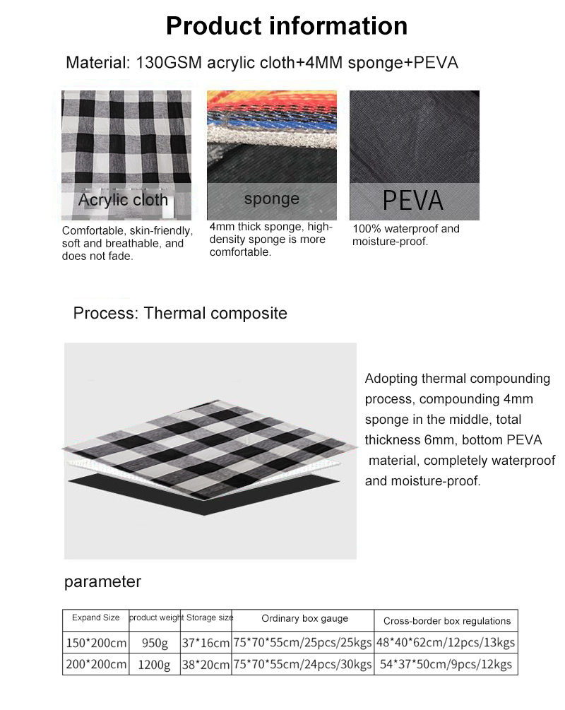 PAIDU Manufacturer BSCI Picnic Mat Thicken Leather Plaid Foldable Camping Mat