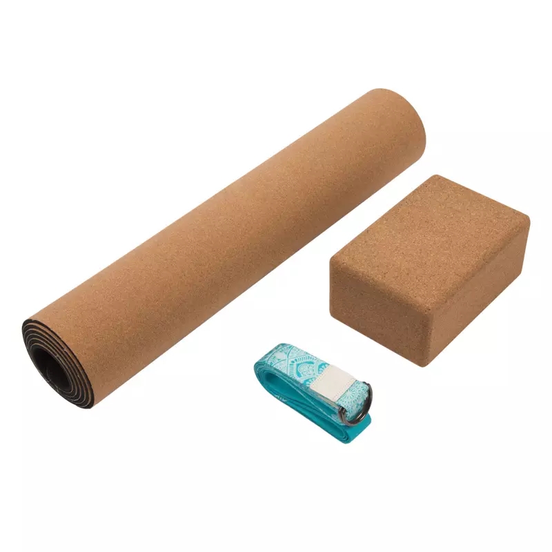 PAIDU Manufacturer BSCI Custom Logo Non-slip Natural Cork Rubber Yoga Mat Set